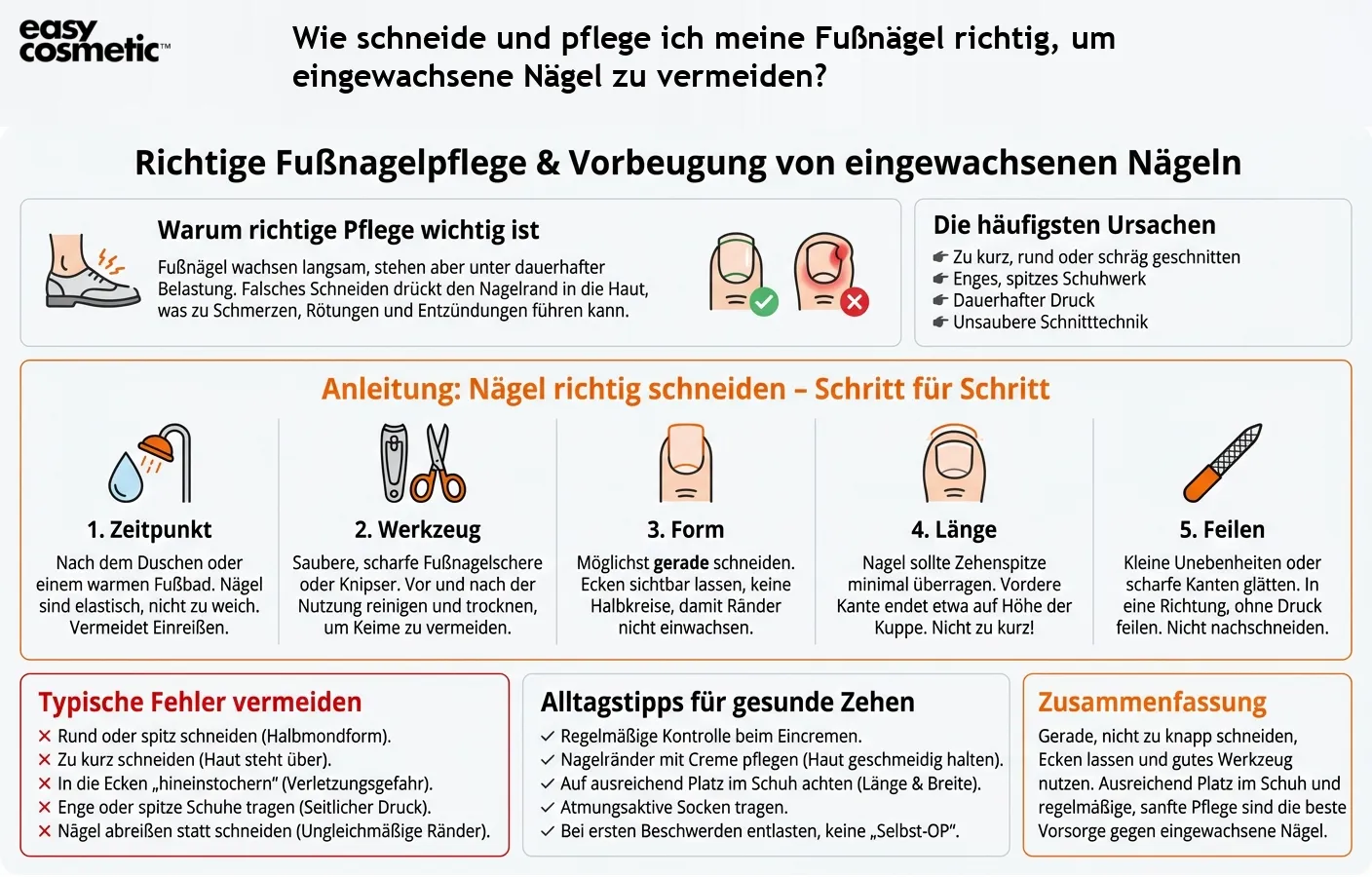 Wie schneide und pflege ich meine Fußnägel richtig, um eingewachsene Nägel zu vermeiden?
