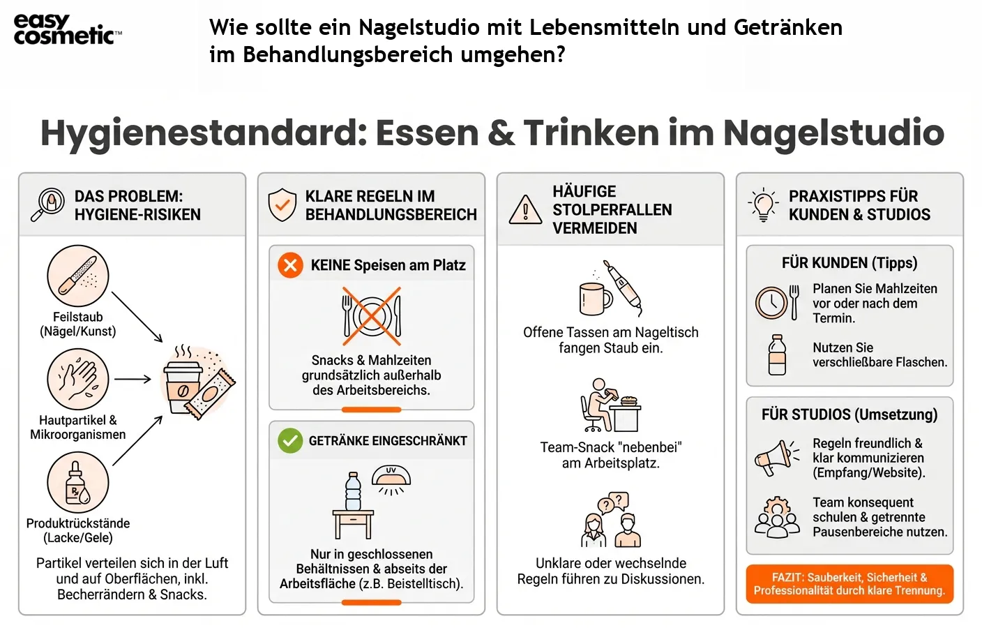Wie sollte ein Nagelstudio mit Lebensmitteln und Getränken im Behandlungsbereich umgehen?