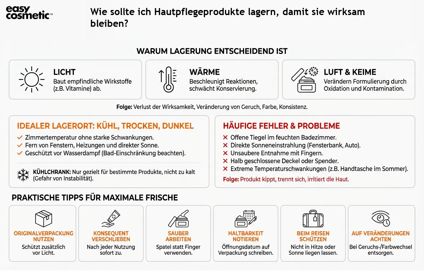 Wie sollte ich Hautpflegeprodukte lagern, damit sie wirksam bleiben?