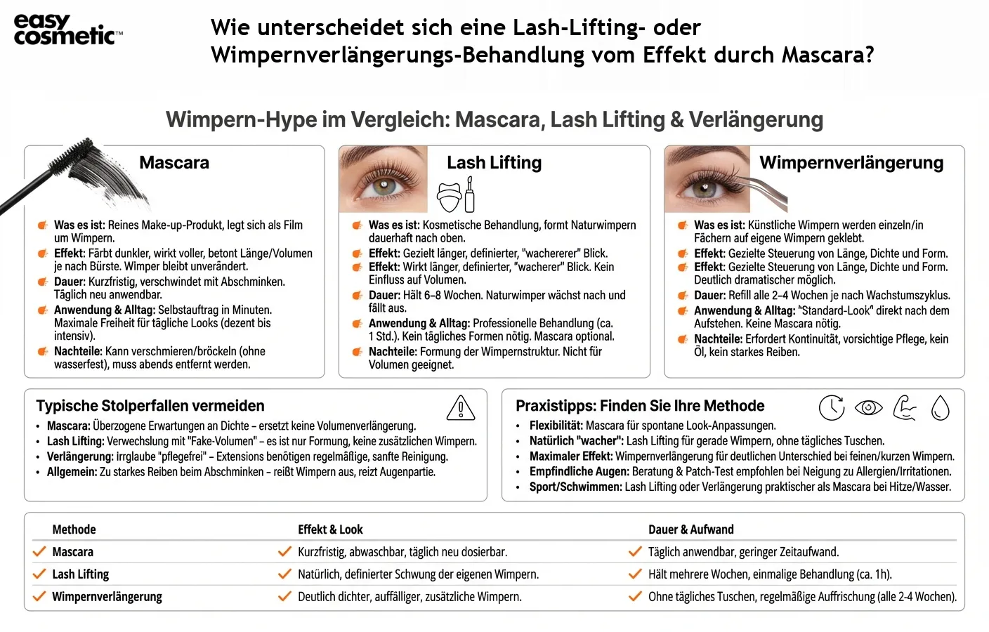 Wie unterscheidet sich eine Lash-Lifting- oder Wimpernverlängerungs-Behandlung vom Effekt durch Mascara?