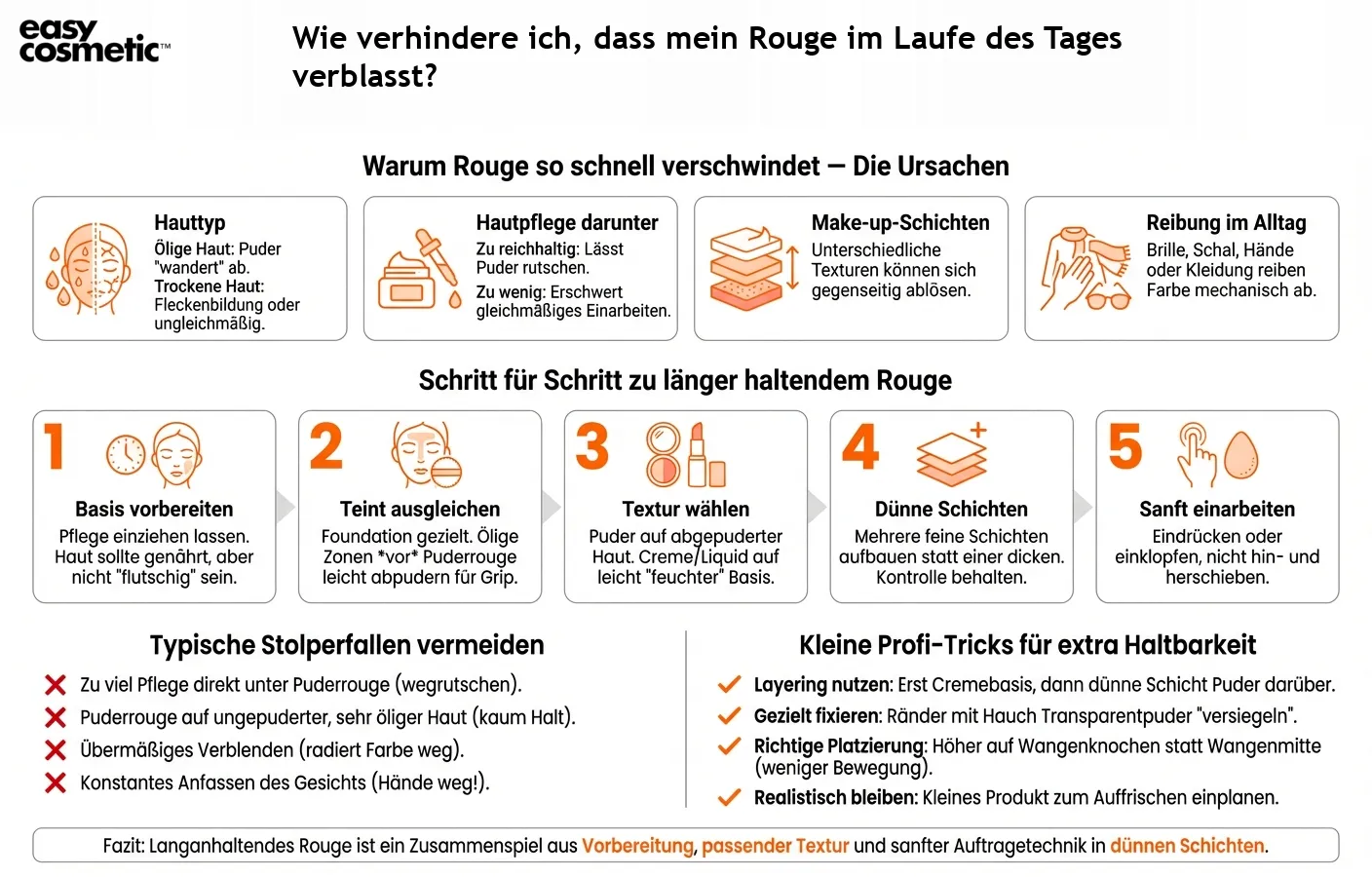 Wie verhindere ich, dass mein Rouge im Laufe des Tages verblasst?