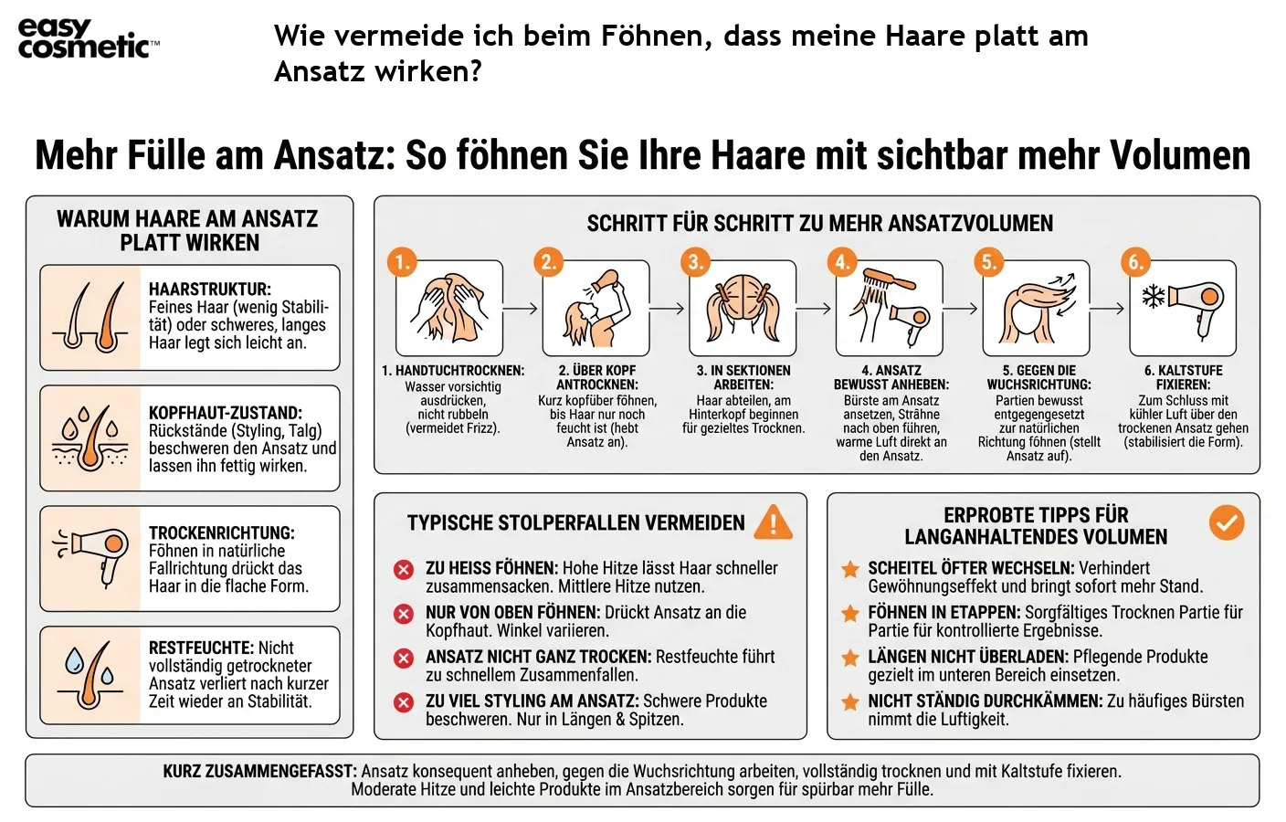 Wie vermeide ich beim Föhnen, dass meine Haare platt am Ansatz wirken?