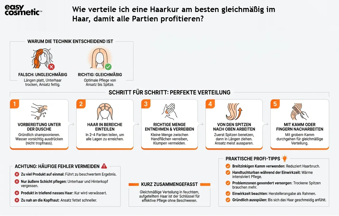 Wie verteile ich eine Haarkur am besten gleichmäßig im Haar, damit alle Partien profitieren?